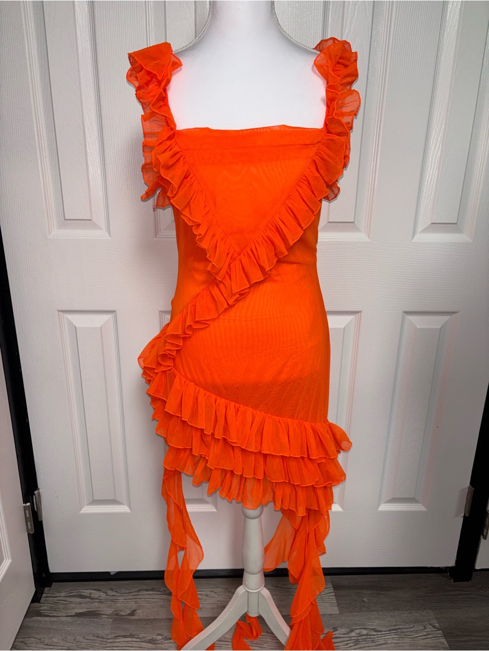Fashion Nova Bright Orange Ruffle Mini Dress